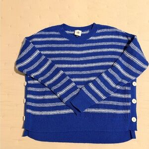 CAbi Blue and White Striped Crewneck Sweater